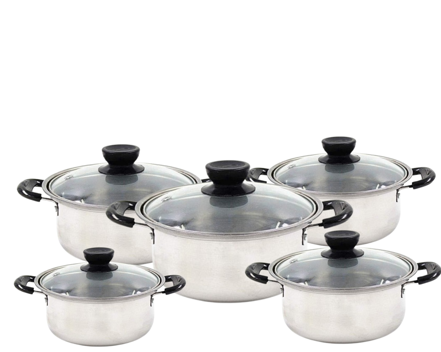 Stainless Steel Cookware Set – 10 Pieces (Sizes: 16, 18, 20, 22, 24 cm)