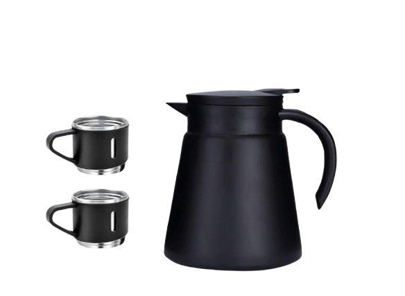 Thermal Dallah Travel Set – Stainless Steel Black (700 ml)