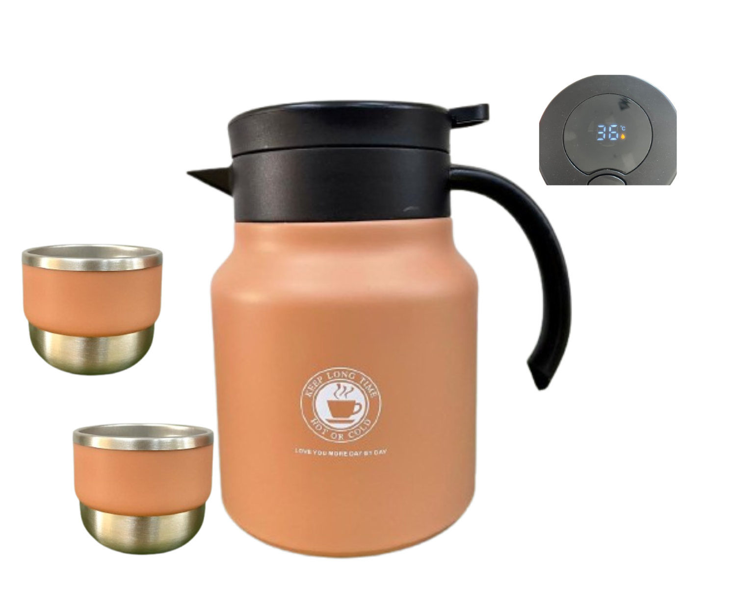 Thermal Travel Set for Coffee & Tea with Temperature Indicator (900 ml) – Beige