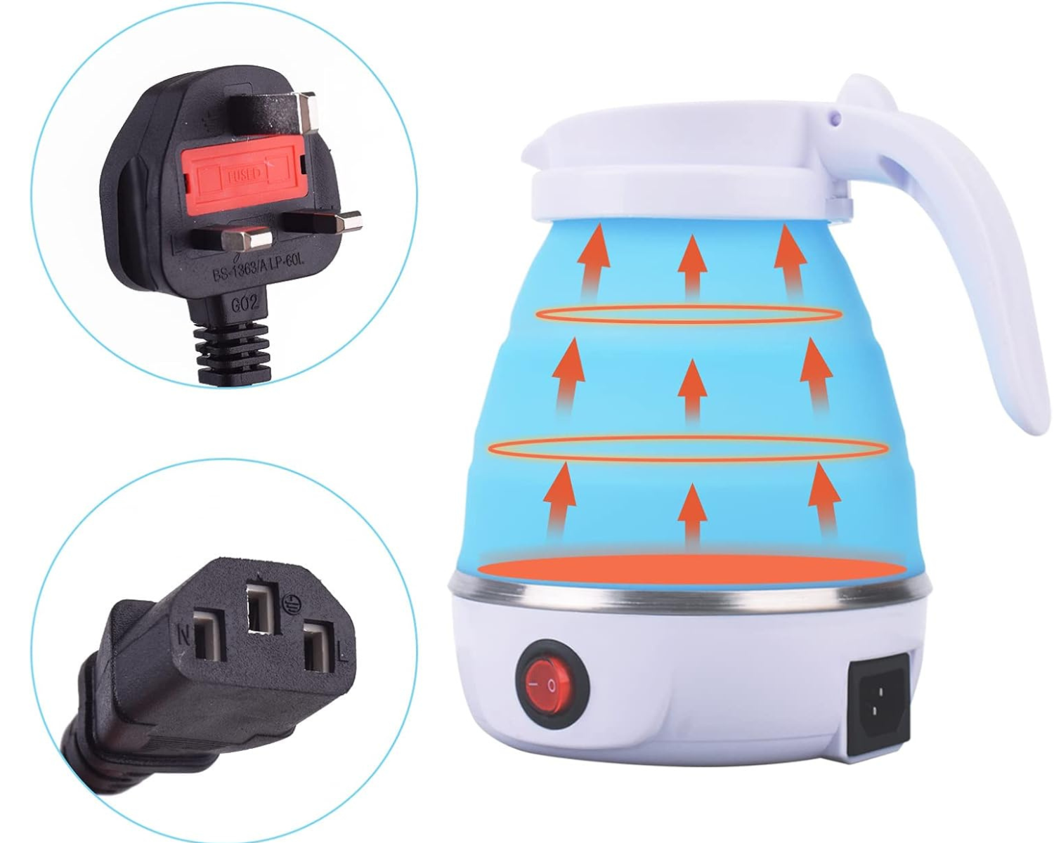 Portable Collapsible Silicone Electric Kettle for Travel – Light Blue