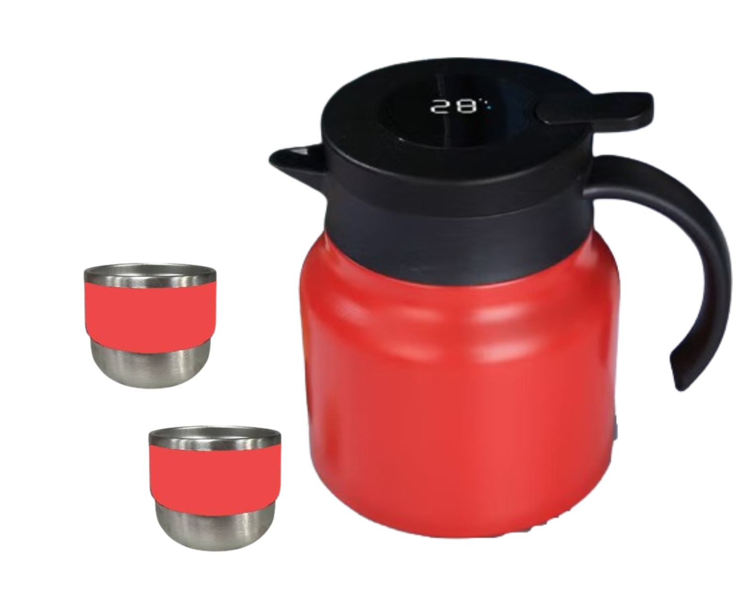 Thermal Travel Set for Coffee & Tea with Temperature Indicator (900 ml) – Red